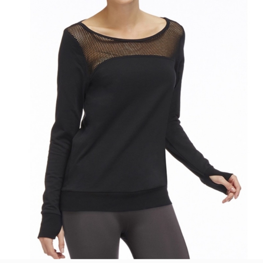 Fabletics Black Weston Sweatshirt with Mesh Panels and Thumbholes Size Medium